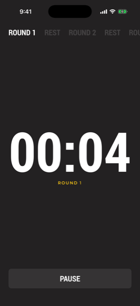The timer screen: a large clock counting down a round